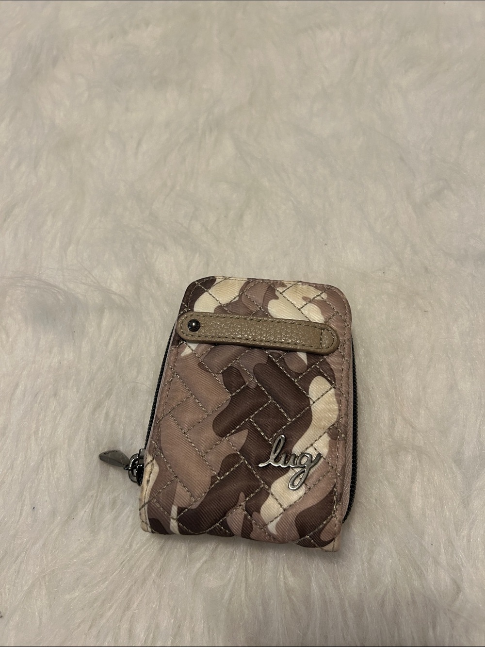 lug Quilted Zip Wallet in Brown and Cream
